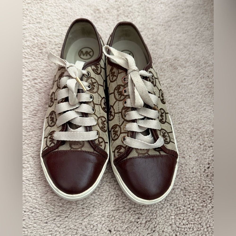 Michael Kors Brown and Beige Logo Canvas Sneakers